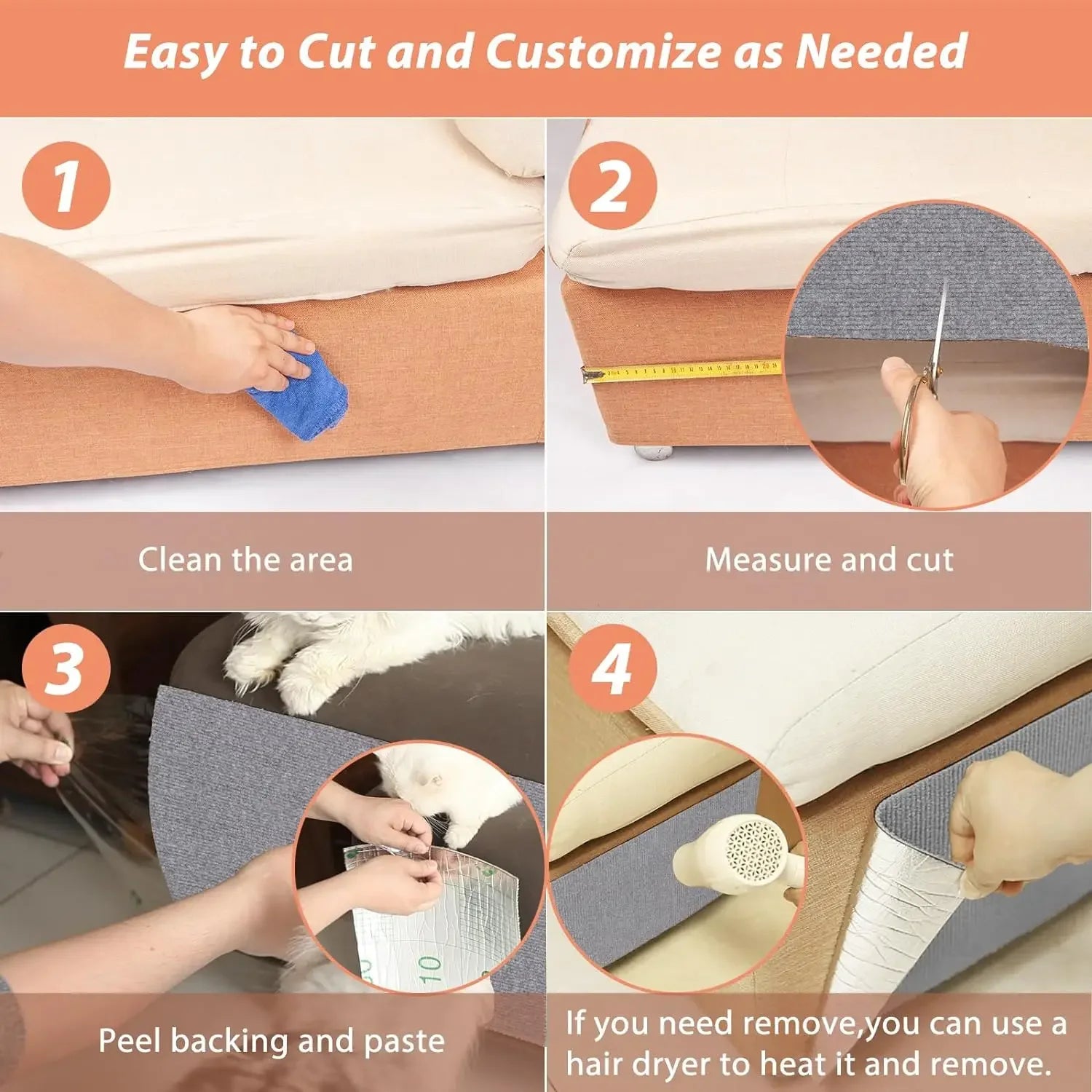 Cat Scratch Mat – Self-Adhesive, Trimmable Furniture Protector