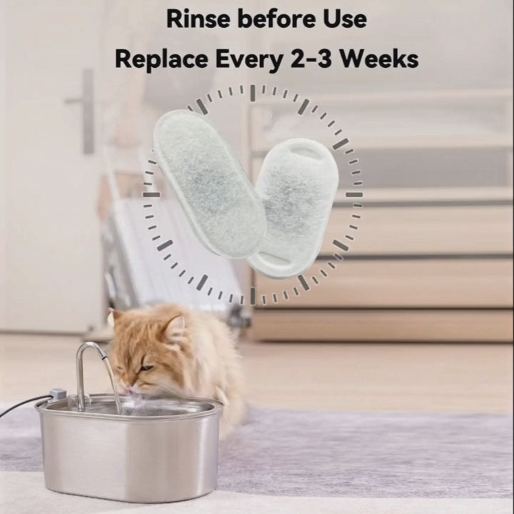 Stainless Steel Cat Water Fountain – 3.2L, with Carbon & Foam Filters